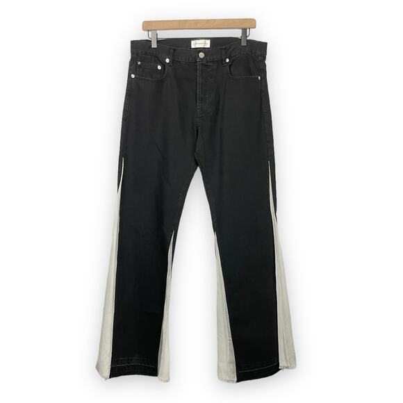 Faith Connexion | Black Denim White Silk Panel Released Hem Flare Jeans - Picture 1 of 10